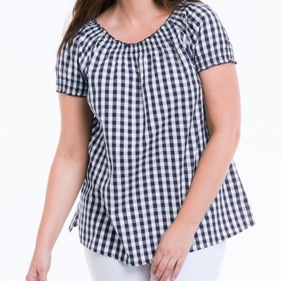 ellos Tops - NEW ELLOS Gingham Peasant Tunic SS Sz 10
